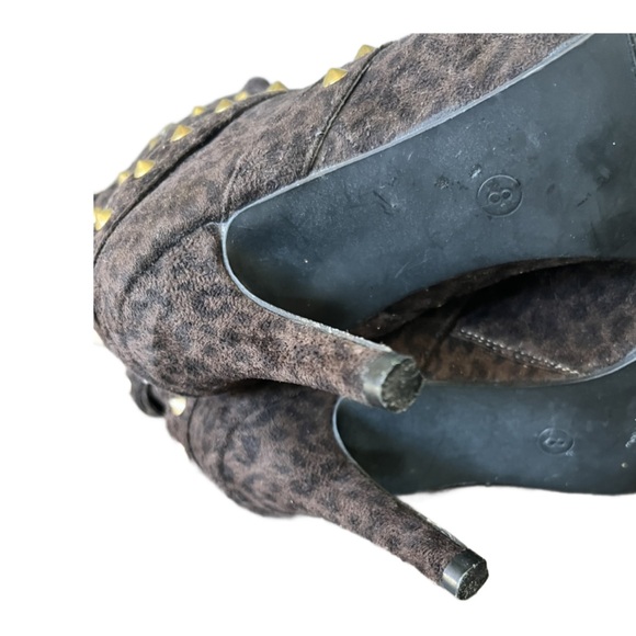 Dots Brown Animal Print Strappy Suede like Open Toe Heeled Boots Size 8 - Picture 6 of 8